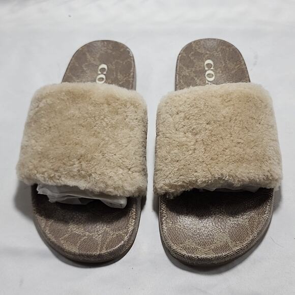 🐨COACH🐨ULLA SHEARLING SLIDE COMFORTABLE COLORWAY IVORY LADIES 8 NWB📦ELEGANT - Picture 3 of 16